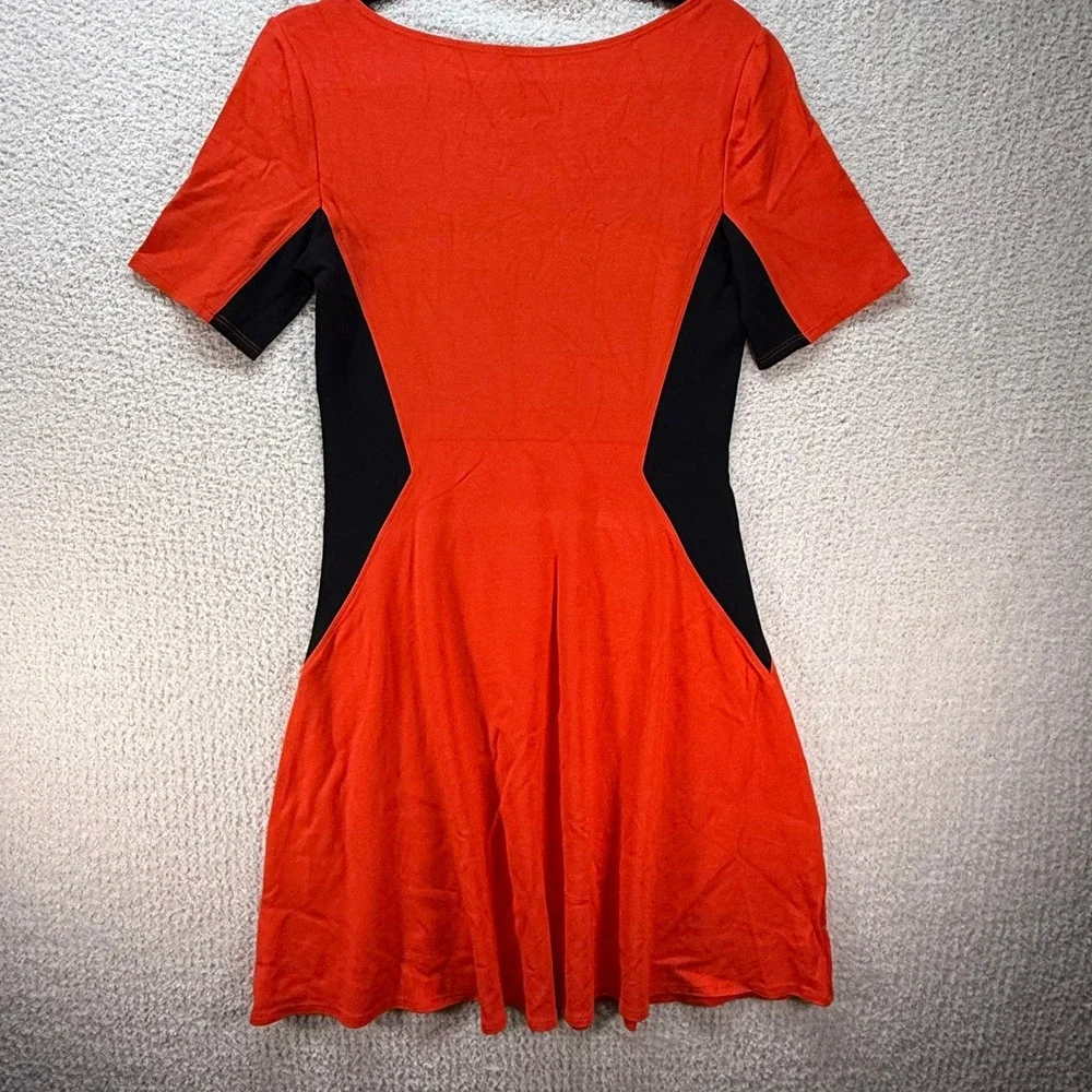 Theory Fit & Flare Dress Orange Black Stretch Short‎ Sleeve Casual Size M